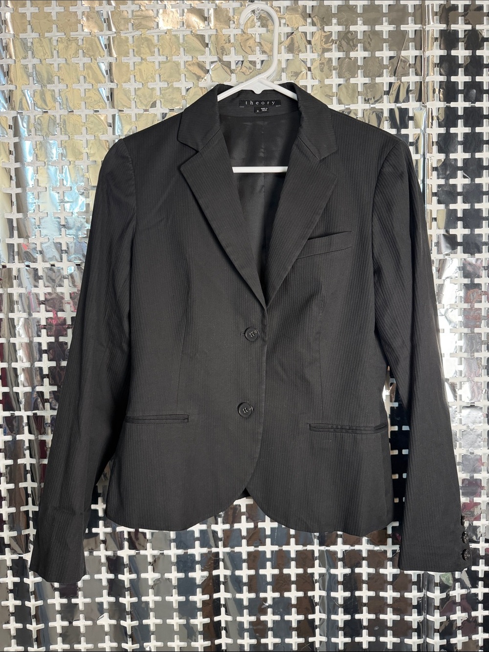 Theory Black Pinstripe Tailored Blazer